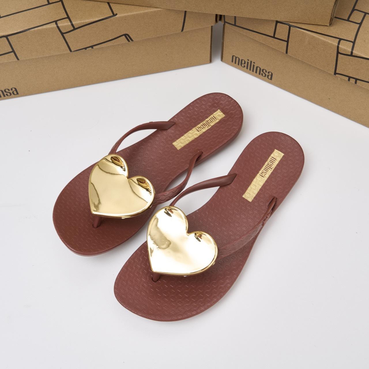 Damen Mode Flip-Flops in Herzform Flach EVA Rutschfest Outdoor Strandschuhe Sommer Erwachsene Mädchen Leichte Jelly-Slipper 38 braun