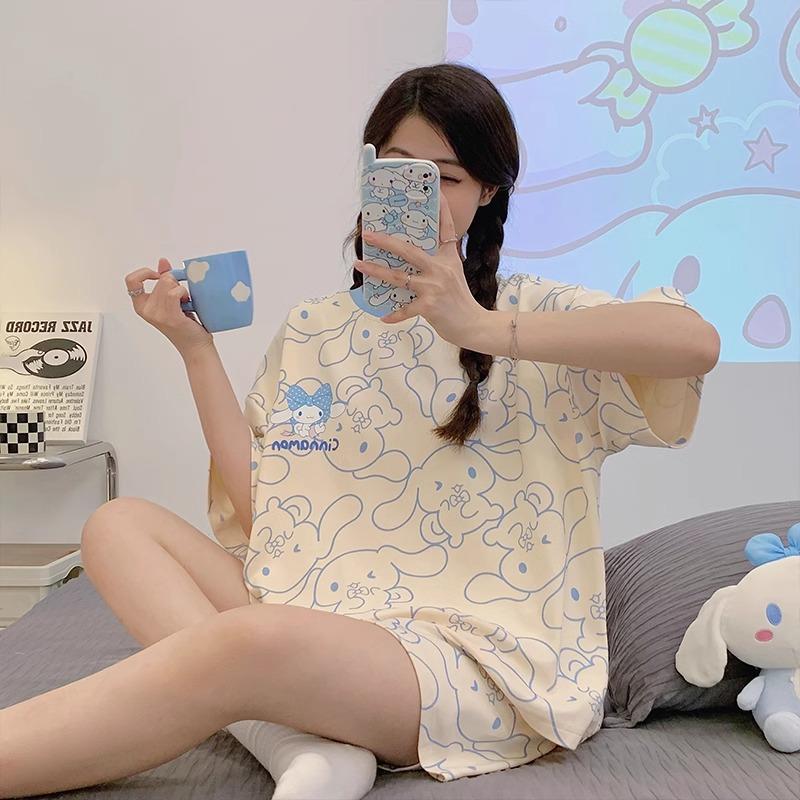 Yugui *** INS summer pajamas women s short-sleeved shorts cute women s loungewear suit summer thin M