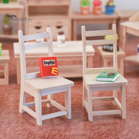 Dřevěná nebarvená miniaturní ozdoba na nábytek na židličku pro 1/12 domečku pro panenky