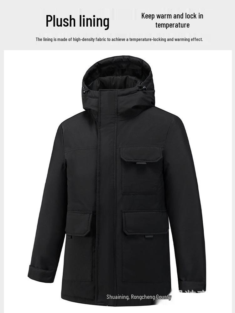 Unisex Thickened Hooded Double Zipper Graphene White Duck Down Jacket
