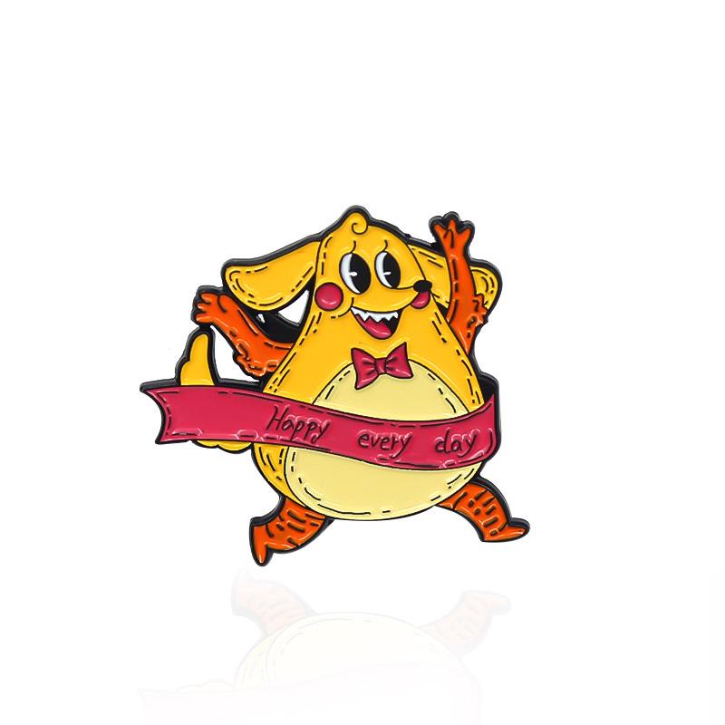 Big Rooster Hula Hooping Brooch: Yellow Dog Cheers - Fun Animal Badge for Creative Friends