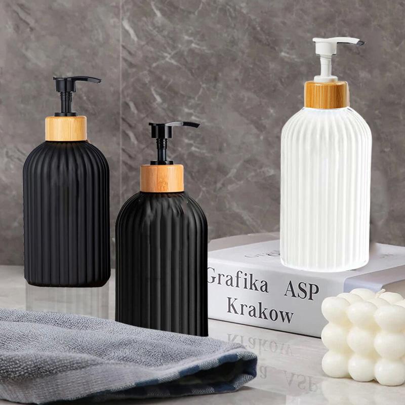 Dozownik mydła w paski 500ML z bambusową pompką szampon do wielokrotnego napełniania odżywka do rąk i naczyń butelka z dozownikiem mydła do kuchni łazienka