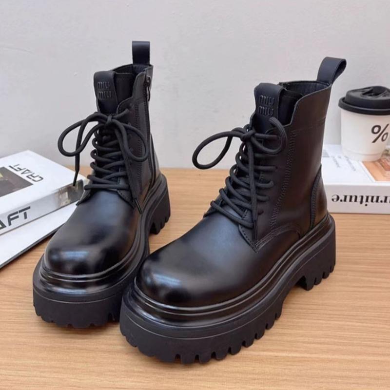 

2024 Новые женские ботильоны на шнуровке, ботинки на платформе и толстом каблуке для женщин, повседневные ботинки в британском стиле с толстой подошвой, увеличивающие рост 39 чёрный
