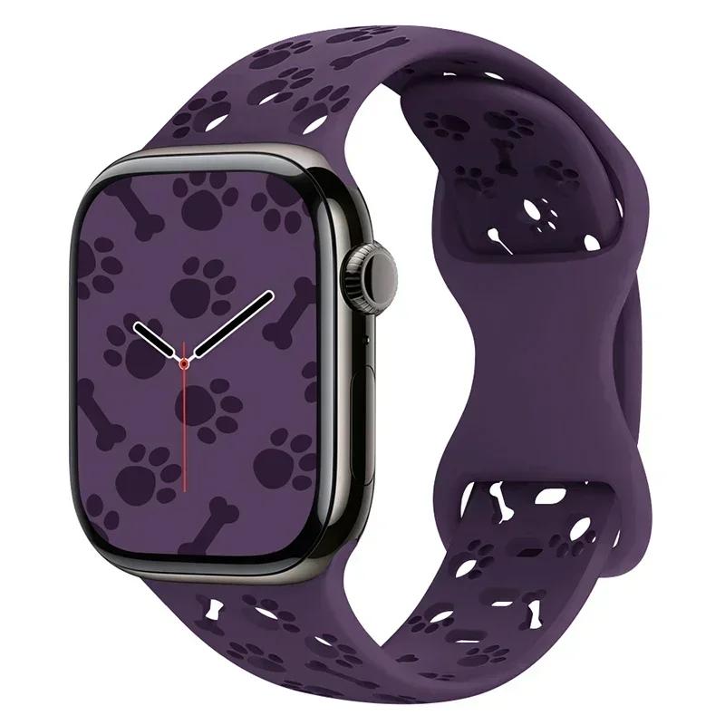 Correa de Silicona con Huella de Pata de Perro para Correa de Apple Watch 49mm 46mm 42mm 44mm 41mm 40mm 38mm Pulsera Series 10 9 8 7 SE 6 5 4 3 Ultra2