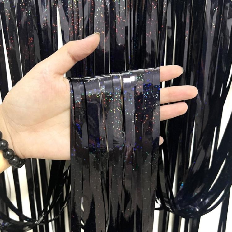 Black Foil Curtain Backdrop for Halloween Party Birthday Wedding Decorations