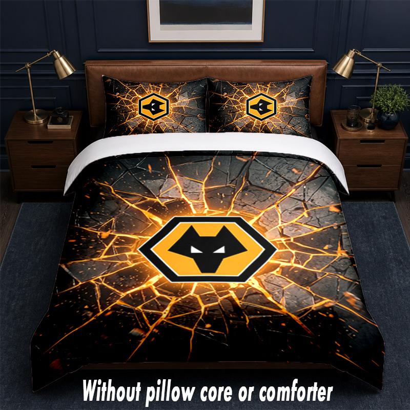Wolverhampton Wanderers Football Design Bed Bedding Set 1 Duvet Cover + 2 Pillowcases Soft Breathable Household Bed Linens
