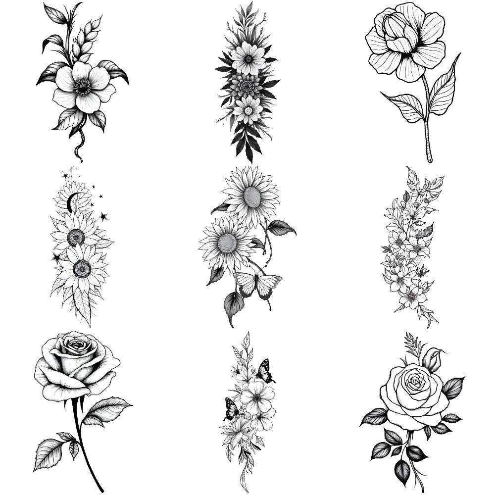9pcs Temporary Tattoo Floral Tattoos Temporary Tattoo Stickers Butterfly Tattoos Waterproof Long-lasting Body Stickers For