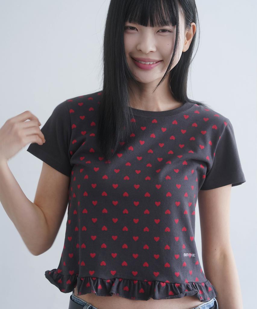 Mimdeowodeulobeu Two-Tone Frill T-Shirt_Charcoal