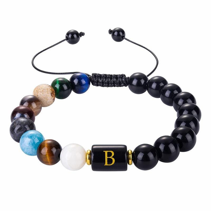 JYL TS Bracelet Letter Planet Obsidian Design Boosts Protection & Wisdom B