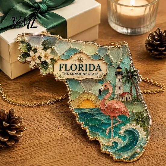 Holiday Ornament for Wall State Heritage Christmas Ornaments, Acrylic Sea Glass America States DIY Party Ornaments Hanging Decoration Xmas Tree, Home