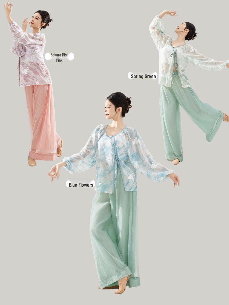 Chinesisches Klassisches Netz-Tanzkostüm für Damen - Langarm, Locker, Fließendes Übungs-Oberteil