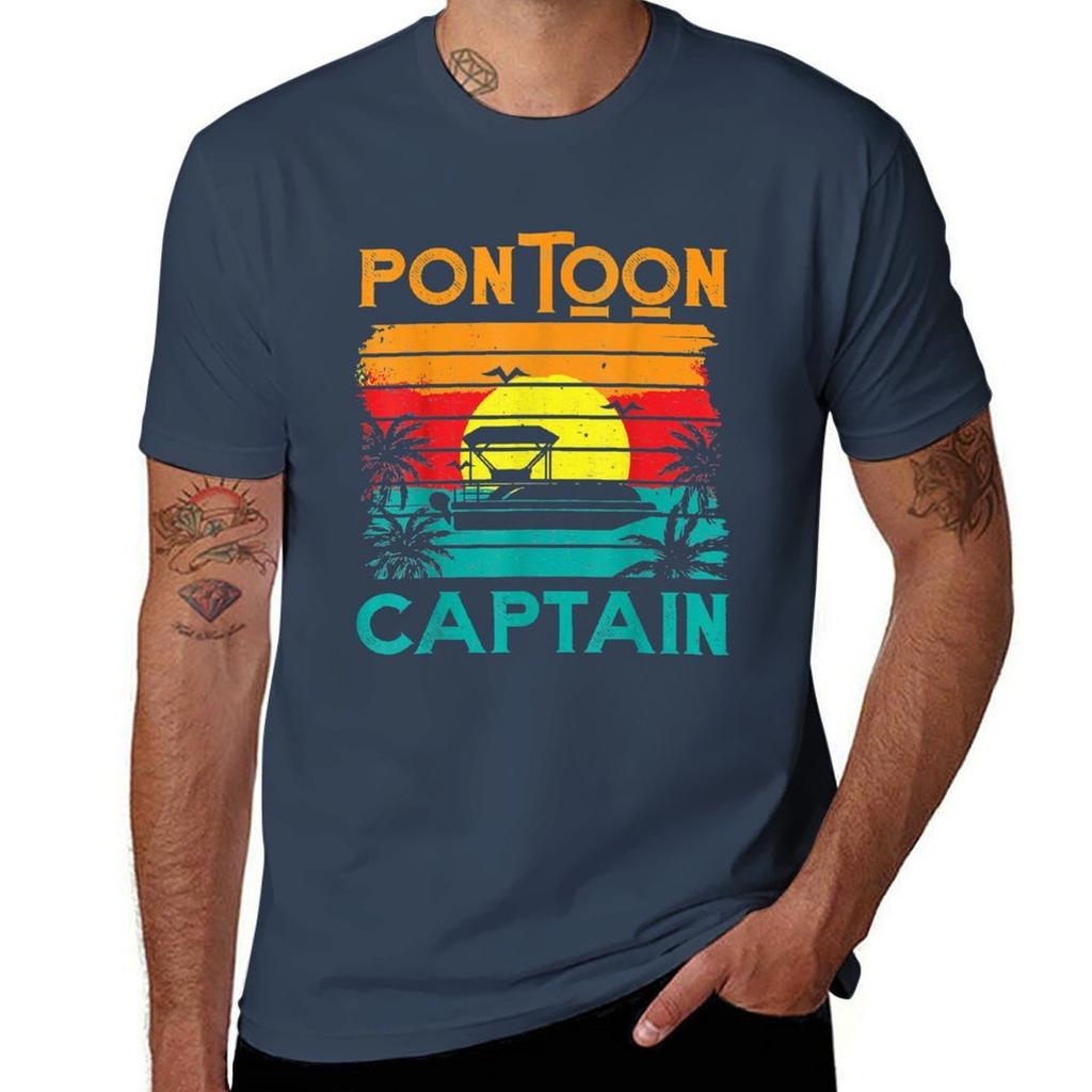 Funny Pontoon Captain Retro Vintage Style Pontoon Boat TShirt Plus Size Everyday Tee Shirt