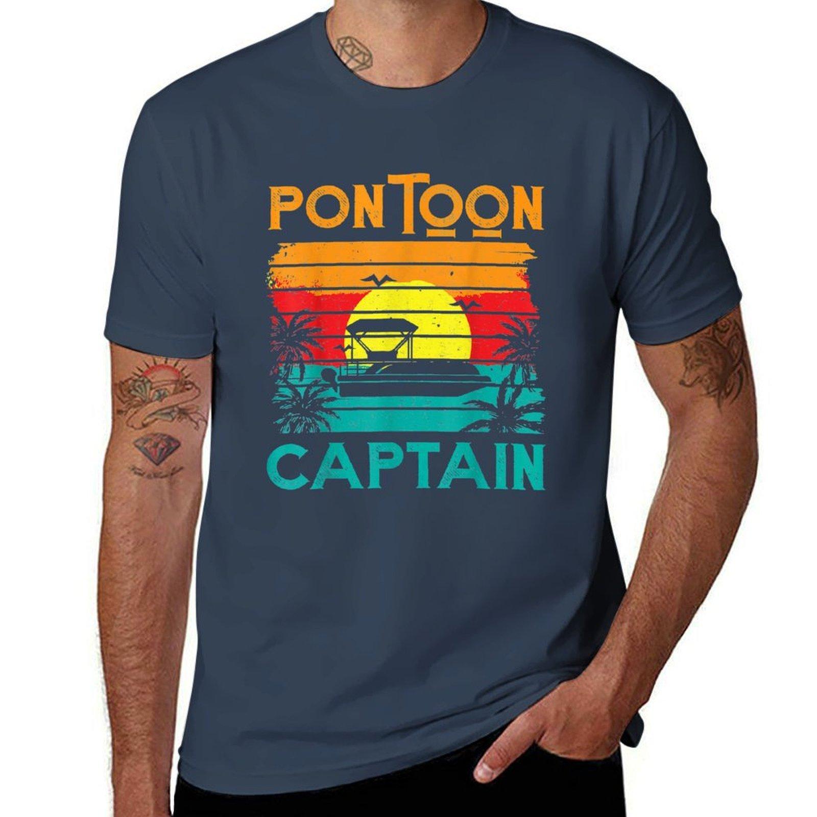 Funny Pontoon Captain Retro Vintage Style Pontoon Boat TShirt Plus Size Everyday Tee Shirt S