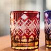 Taiburo Edo Kiriko Glassware with and Pattern Wooden Made in Japan [Official Workshop] Four-Leaf Yarai-Nanko (Amber Red) TB94429AR, Box,