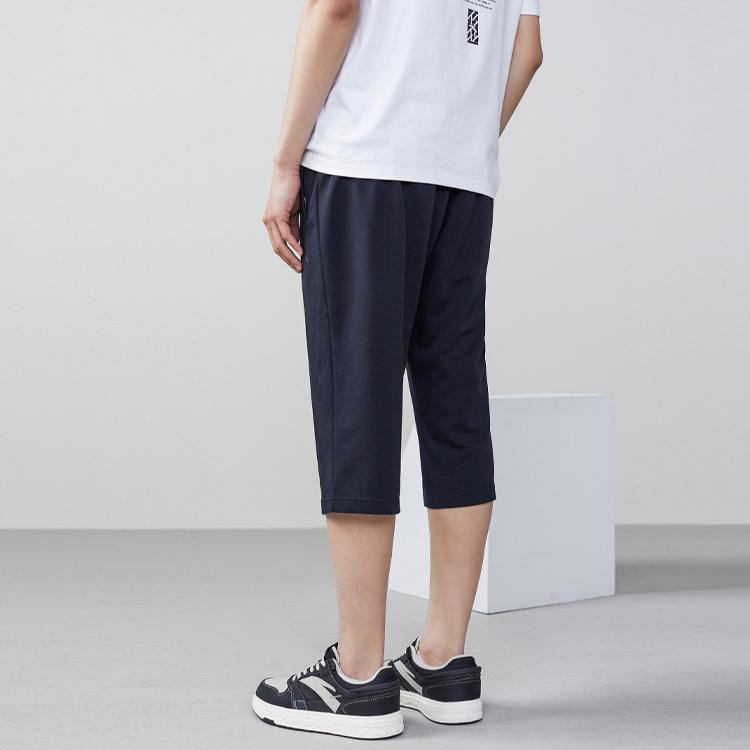 Anta SS22 Solid Color Elastic Waist Cropped Straight-Leg Casual Pants Men Bottoms Black 152221317-1