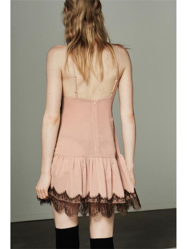 Sweet & Spicy Lace Patchwork Sleeveless Camisole Dress with Contrasting V-Neck Mini Skirt