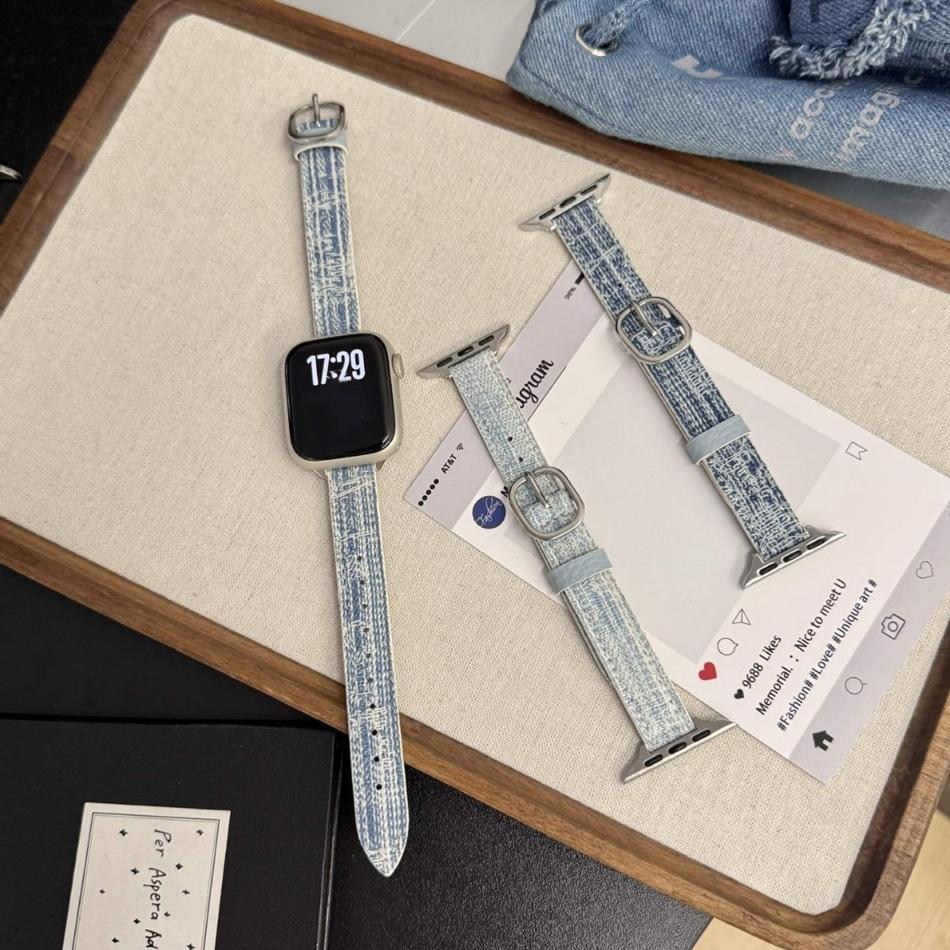 Square Metal Buckle Denim Leather Bracelet For Apple Watch Band Series 11/10/9/8/7/Ultra iWatch Strap 49/46/45/44/42/41/40/38mm