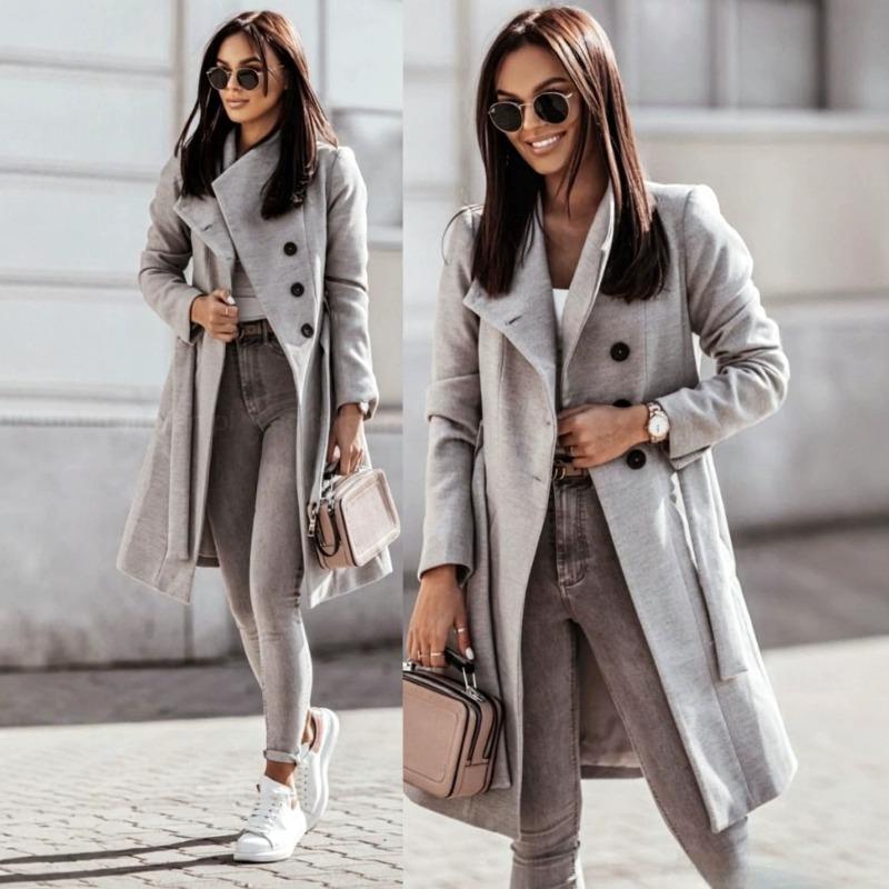 TIFICY Women's Fashion Casual Solid Color Print Fall Winter Long Sleeve POLO Neck Jackets & Coats