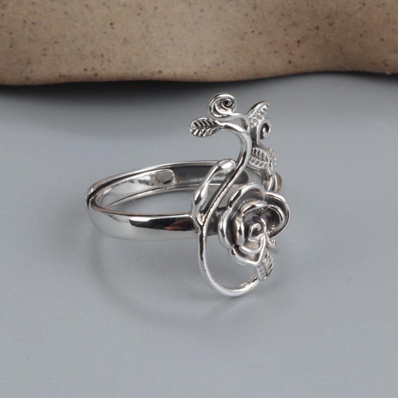 Adjustable Open Ring Women Men Vintage Rose Flower Cutout Boho Style Plated Copper Jewelry