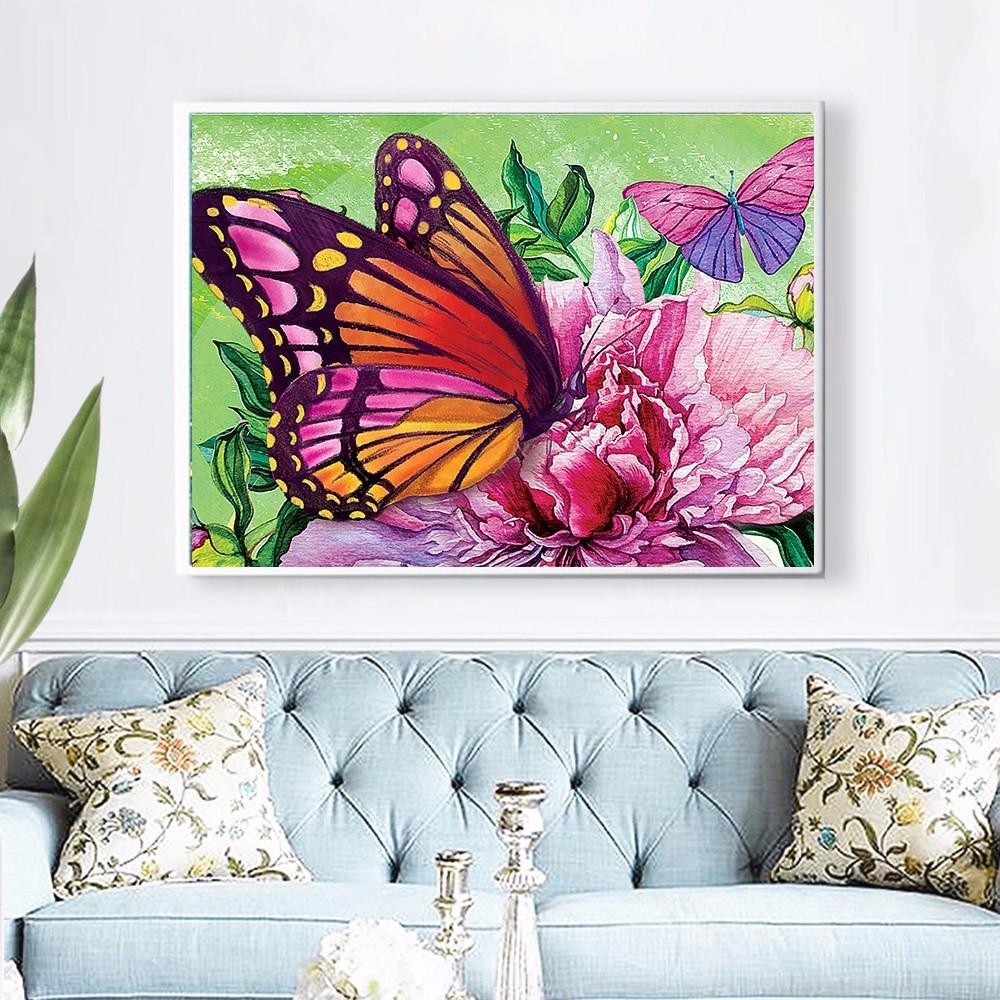 Diamond Painting Runde Steine Blumen Diamantstickerei Vollbild Schmetterlinge Bilder
