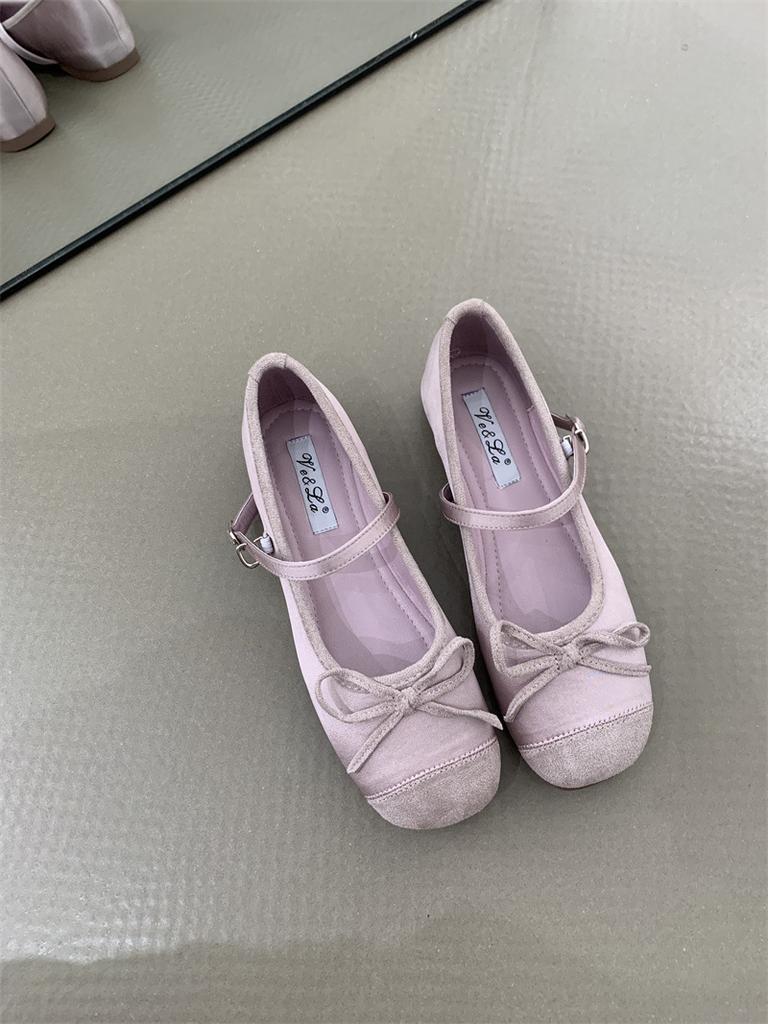 2025 Spring Evening Breeze Temperament Purple with Skirt Shallow Mouth Single Shoes Gentle and Cute Inner Increase Ballet Shoes Women's Shoes