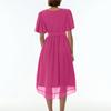 Ladies' Casual And Fashionable Solid Color V-neck Waist Cinching A-line Zipper Dress