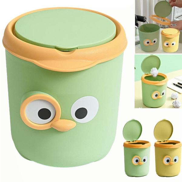 

Мини-мусорный бак с крышкой, милый мультяшный дизайн, пластиковый мусорный бак на столешнице с крышкой для стола, прикроватного стола, офиса жёлтый