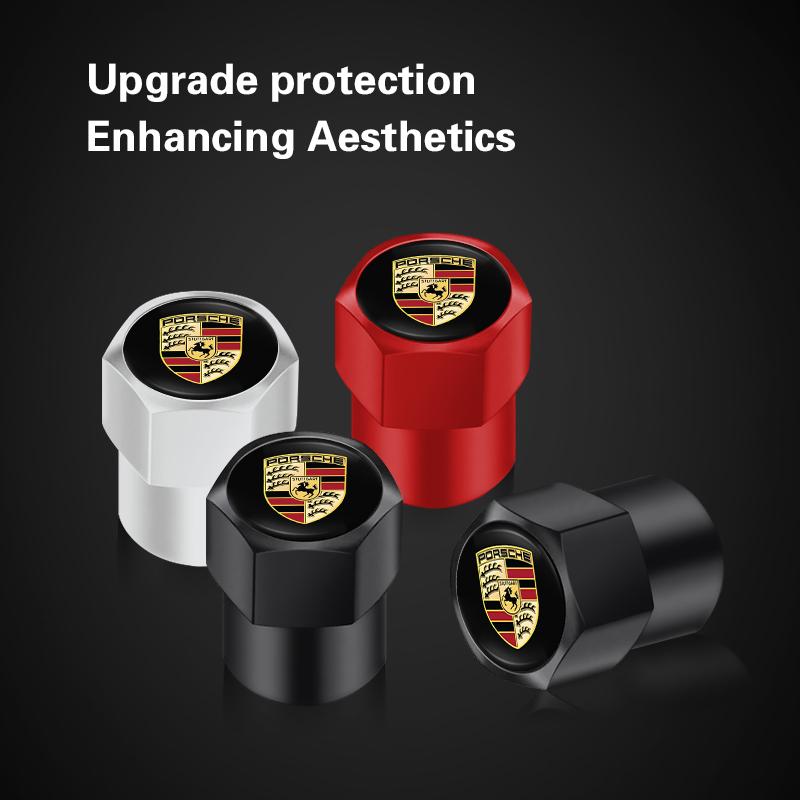 4Pcs Car Wheel Tire Valve Caps Tyre Stem Covers Accessories For Porsche Panamera Taycan 911 718 Macan Cayenne Boxster Cayman 918