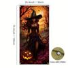 2D Halloween Gothic Witch Door Cover, Witch with Pumpkins Party Backgroun