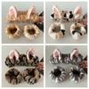 3pcs/set Leopard Print Cute Cat Ear Plush Headband Elastic Wrist Strap  For Women Girls