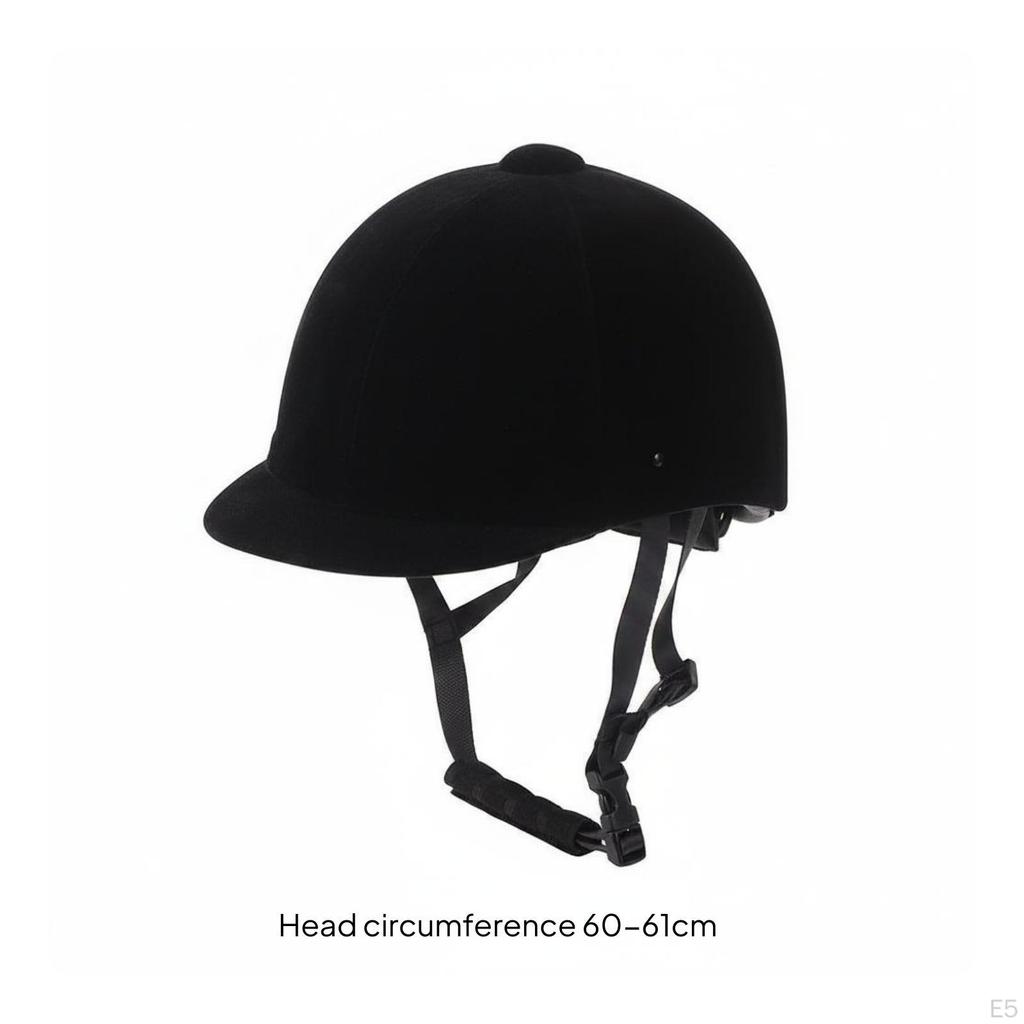 Casco de Montar de Terciopelo con Carcasa Redondeada, Ala Corta Negra, Equipo Deportivo para Jinetes