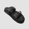 Thick-soled One-word Sandals Women's Metal Buckle Velcro Flat-soled Sandals Lazy Beach Cover Wearing Slippers