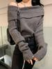 Maglione da donna in maglia di alta gamma a spalla singola - Nero, Versatile, Stile corto Autunno/Inverno