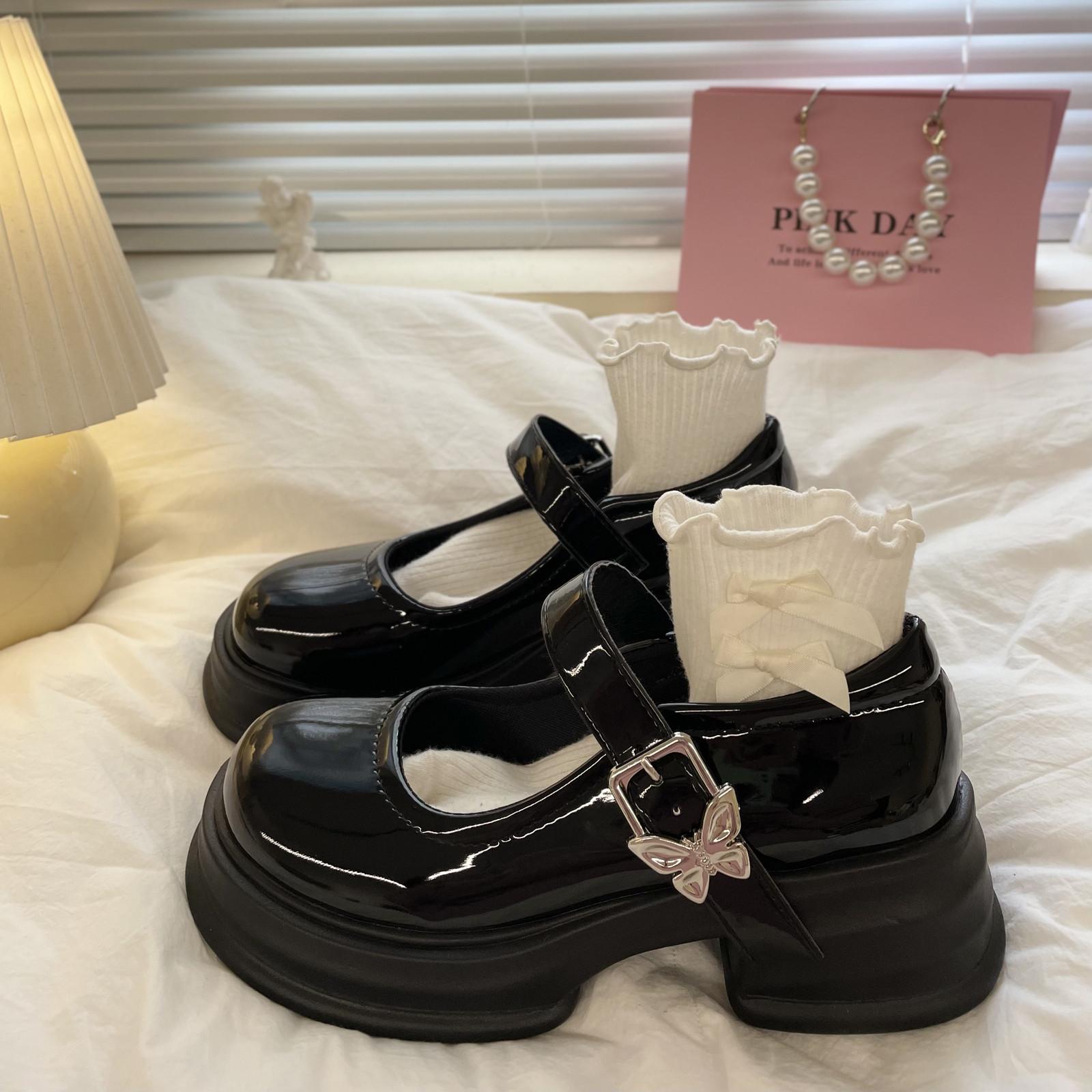 

Black versatile small leather shoes women s new thick heel uniform Mary Jane single shoes medium heel dress light mouth 35 чорний