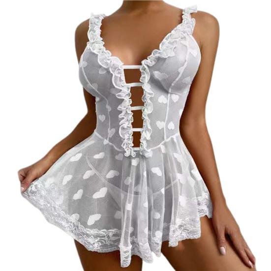 

Ночное платье без рукавов, прозрачное, с глубоким V-образным вырезом, с узором в виде сердца, женская сексуальная сорочка 5XL фиолетовый