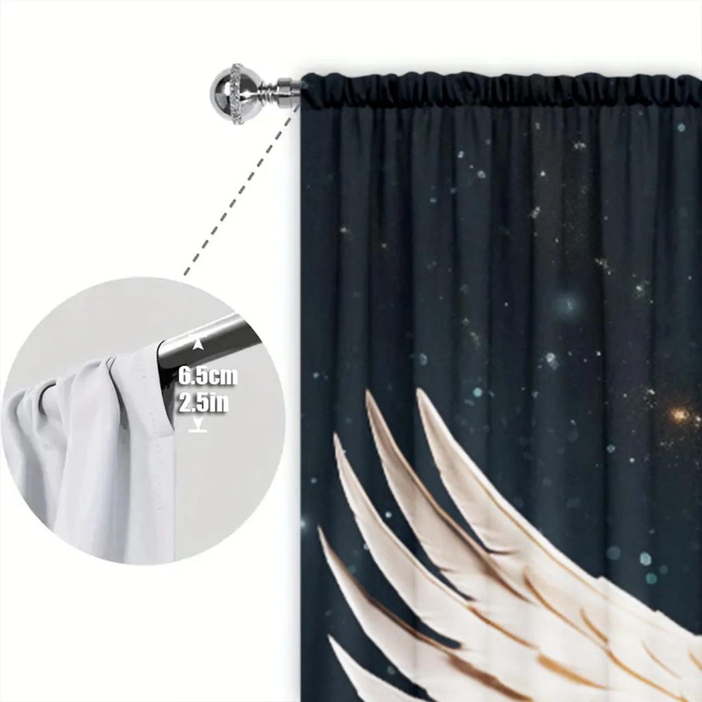 2 Stück Vorhang mit Engelsflügel-Druck für Heimdekoration - Stangentasche Fensterdekoration für Schlafzimmer, Büro, Küche, Wohnzimmer und Arbeitszimmer