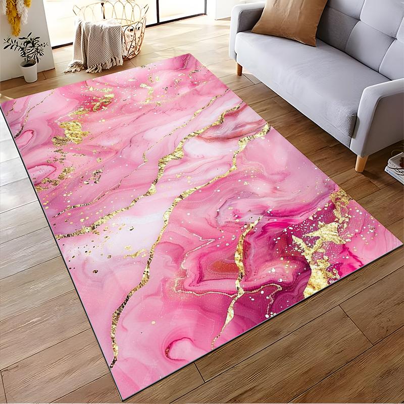 Pink and Golden Abstract Marble Pattern Carpet for Home Decor Suitable for Use As an Anti-slip for Living Room Bedroom Sofas
