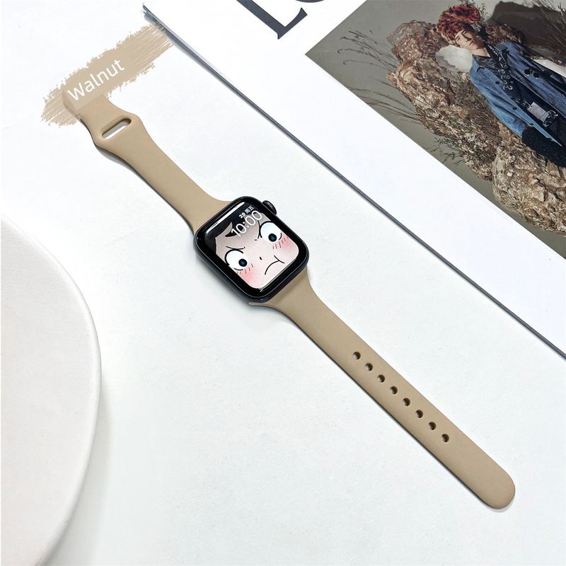 

Small Waist Silicone S9/10 Thin Strap Iwatch8/7/6/5/4/3/SE 2 Generation Apple Advanced Watch Loop-Back Sports Watch Chain 41/45mm Women s Wrist Strap Walnut color Apple S9/8/7-41mm dial