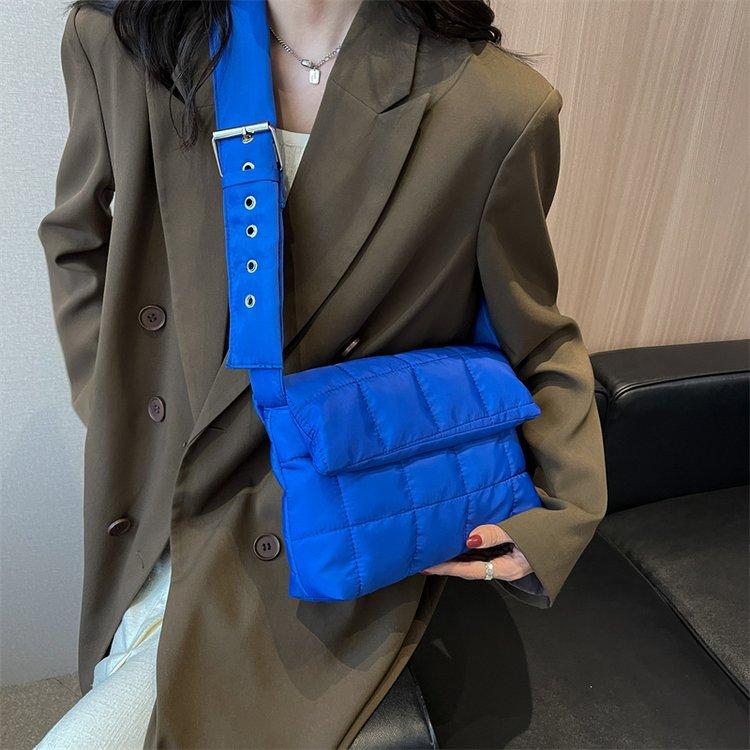 Rhombus Embroidery Thread Soft Pu Shoulder Big Bag 2025 Spring and Summer New Retro Underarm Bag Fashionable Women's Bag