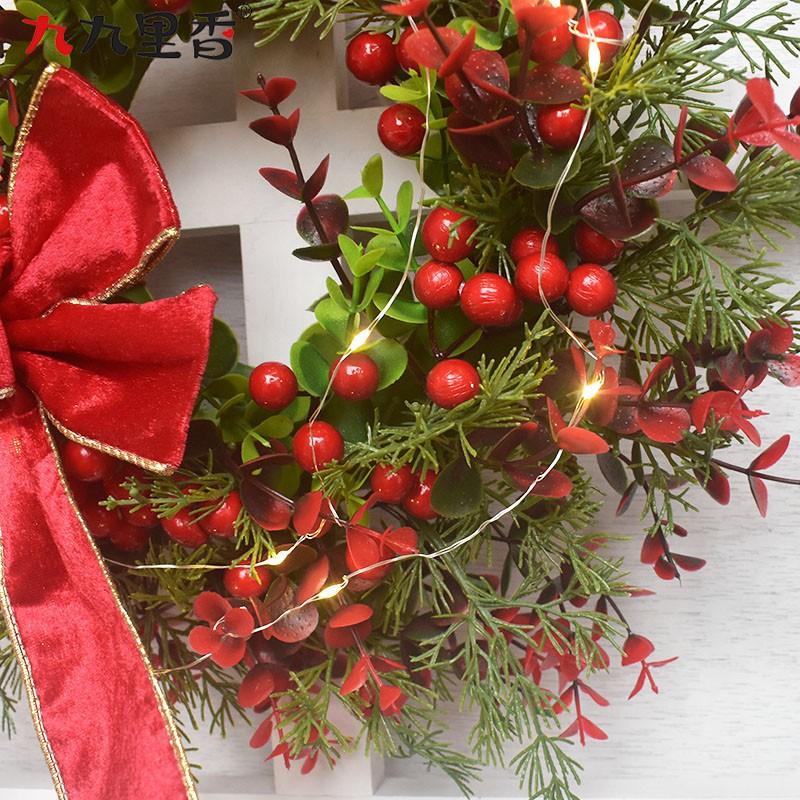 Mini Christmas Wreath With LED Lights Red Berries Eucalyptus Decor Holiday Home Door Wall