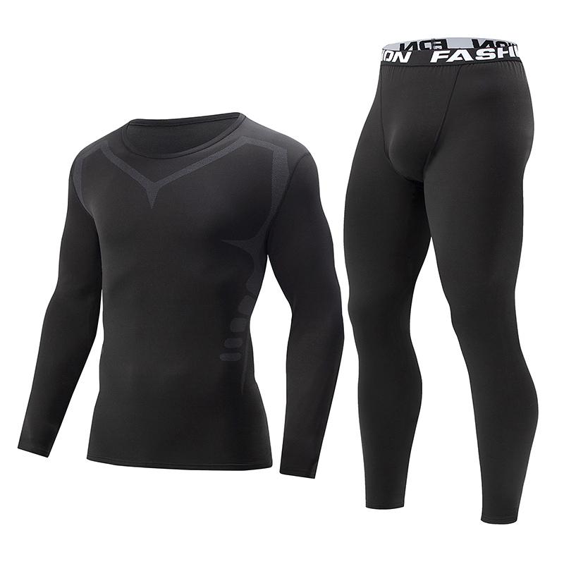2 Pcs Autumn/Winter Men's Sports and Leisure Warm Underwear Set Comfortable Large Stretch Athlete Round Neck Top Versatile Pants