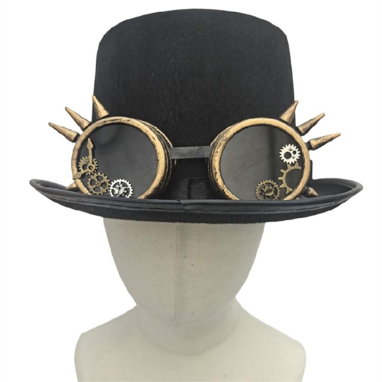 Trendiger Mechanisches Zahnrad Hoher Hut Cosplay Kostüm Kopfschmuck mit Nietenbesetzten Schutzbrillen für Cocktailparty Verkleidung