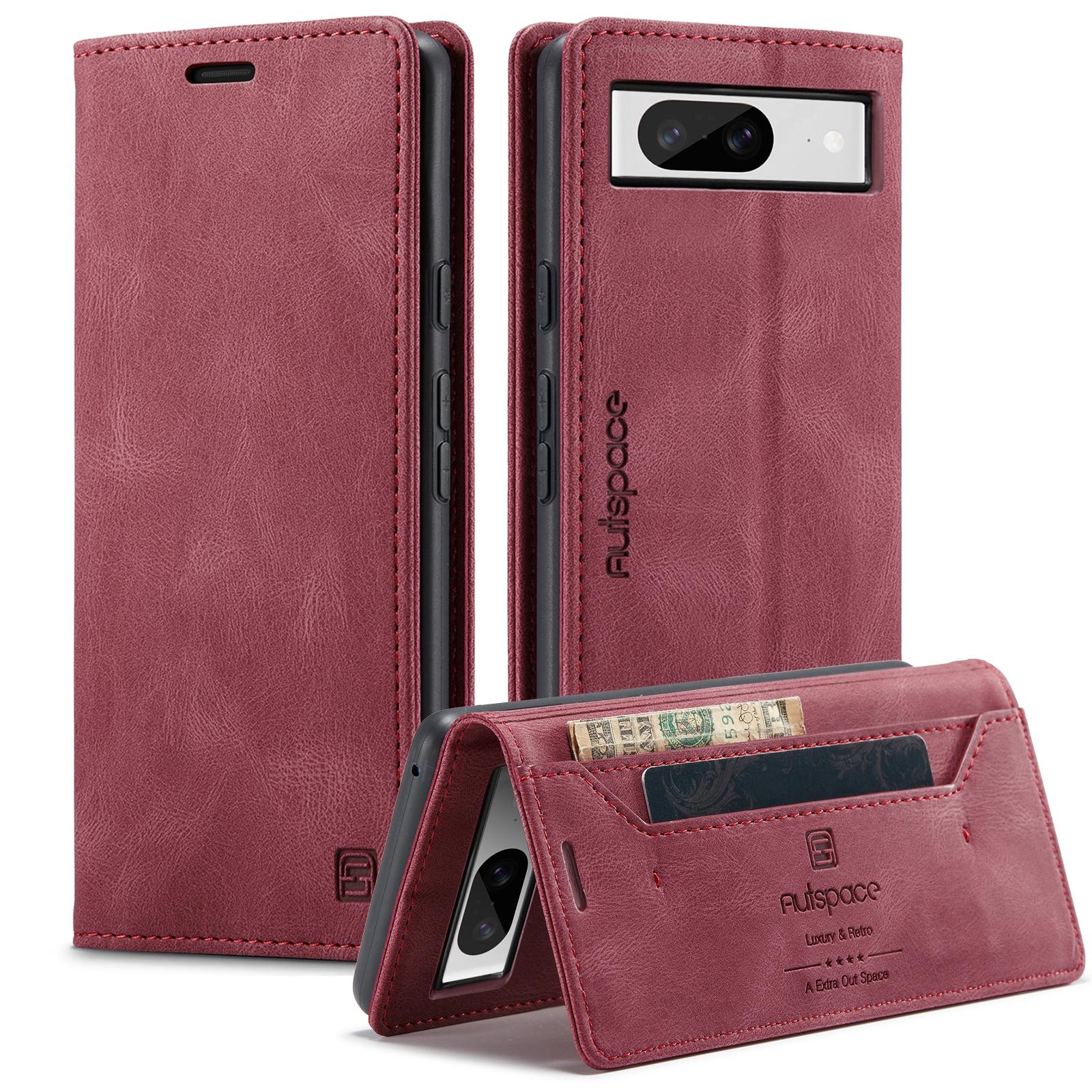 

Для Google Pixel 8 Чехол-кошелек AUTSPACE A01 Кожаная подставка-обложка с держателем для карт с RFID-блокировкой Red