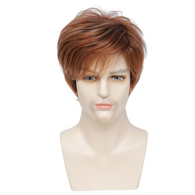 Men Short Layered Hair with Bangs Synthetic Mixed Red Brown Wigs for Male Daily Cosplay Party Heat Resistant Fibre