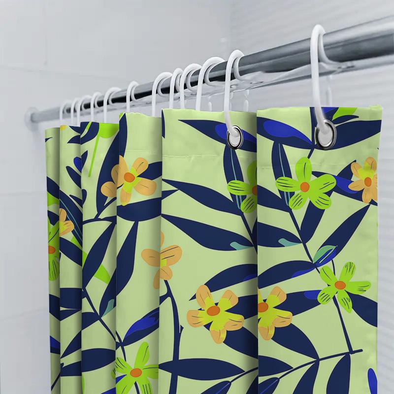 Modern Floral Print Shower Curtain Soft Fabric Waterproof Bathroom Decor For Home Living Room Lime Green Yellow Orange Navy Blue