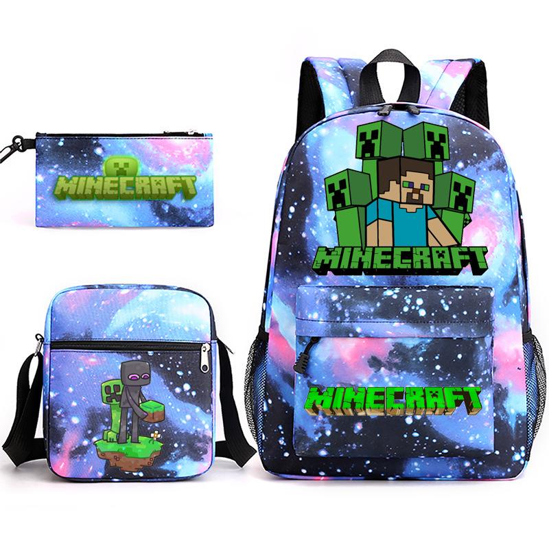 2022 Cross-border Starry Sky School Bag Three-piece Casual Fashion My World Game School Travel Bag