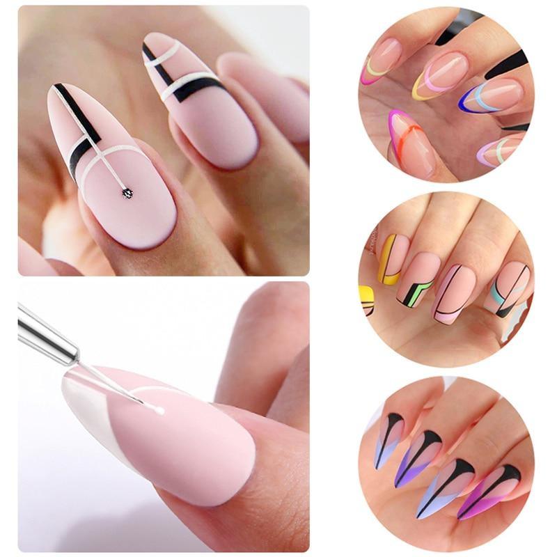 5/7/9mm 11/15/20mm Nail Brush Acrylic French Stripe Line Painting Drawing Flower Pen Gel UV Polish Marble Handle Manicure Tools