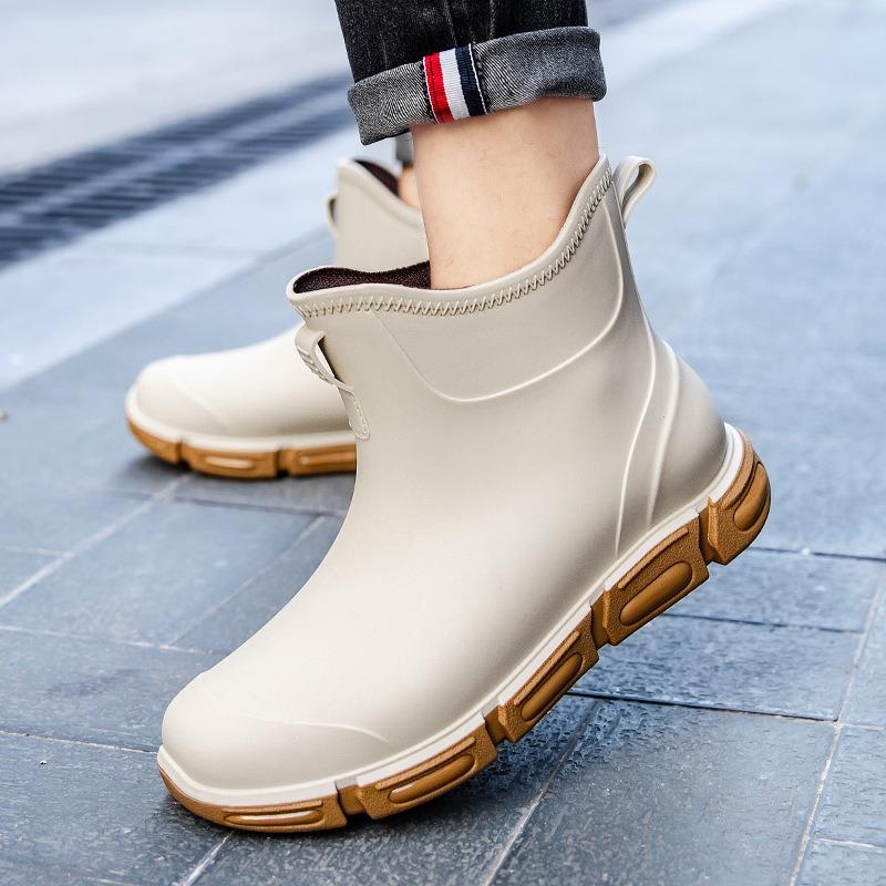 Spring and summer wading short boots khaki white men's rain shoes non-slip lightweight waterproof black classic rubber shoes waterproof boots men