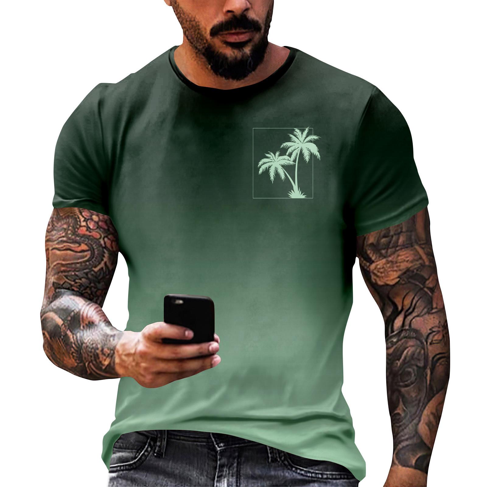 Гавайский принт - мужская повседневная футболка с круглым вырезом и короткими рукавами L армия зеленый