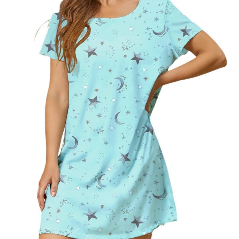 2025 Spring/Summer Women's Casual Print Round Neck Sleep Dress